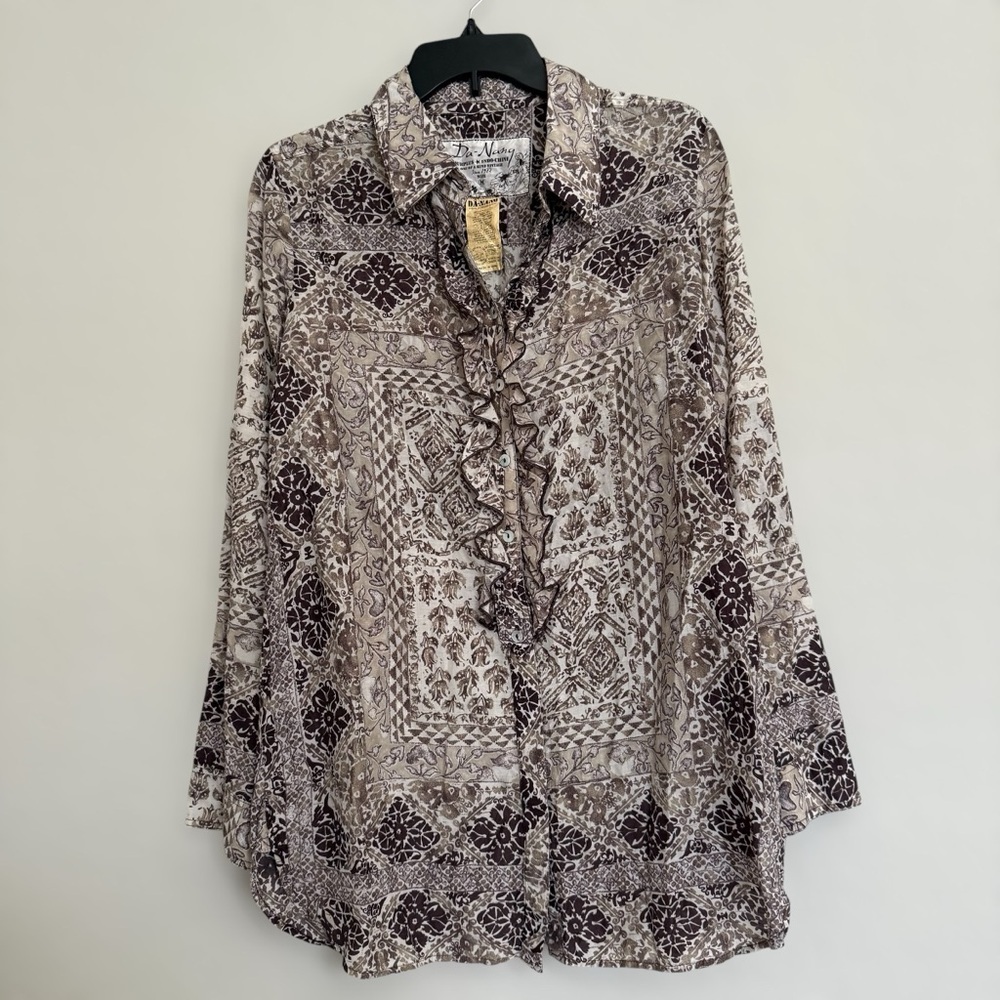 Da Nang Cotton Silk Ruffle Popover Tunic Top Sz M Lightweight Breathable Mature